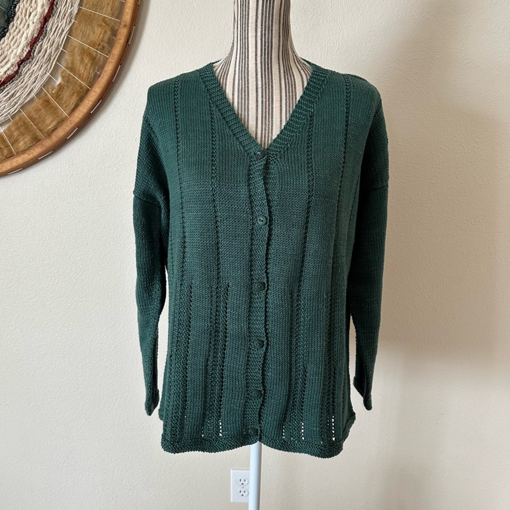Nonia Cardigan Sweater Handknit In New Foundland Turquoise Woman's L